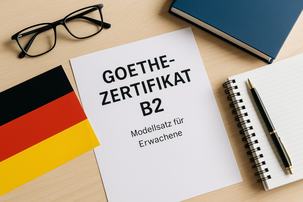نماذج اختبار Goethe B2 رسمي مع أدوات دراسة، مثالي للتحضير لامتحان جوته B2 وتحقيق النجاح في اللغة الألمانية.